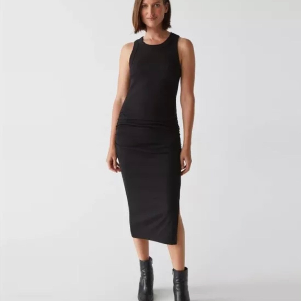 Michael Stars NWT Fitted Wren Ultra Ribbed Ruched Midi dress SZ L Quiet Luxury